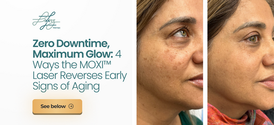 A before-and-after comparison showing the results of a MOXI laser skin treatment.
